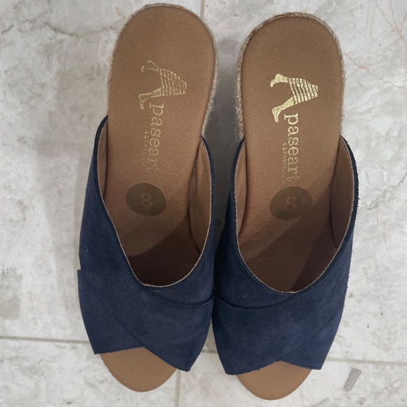 PASEART Espadrilles {8/39}Navy Blue Suede Wedges Crossband - Picture 10 of 10